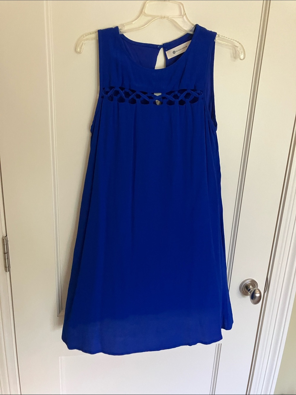 The Impeccable Pig Royal Blue Sleeveless Shift Dress with Cutout Yoke
